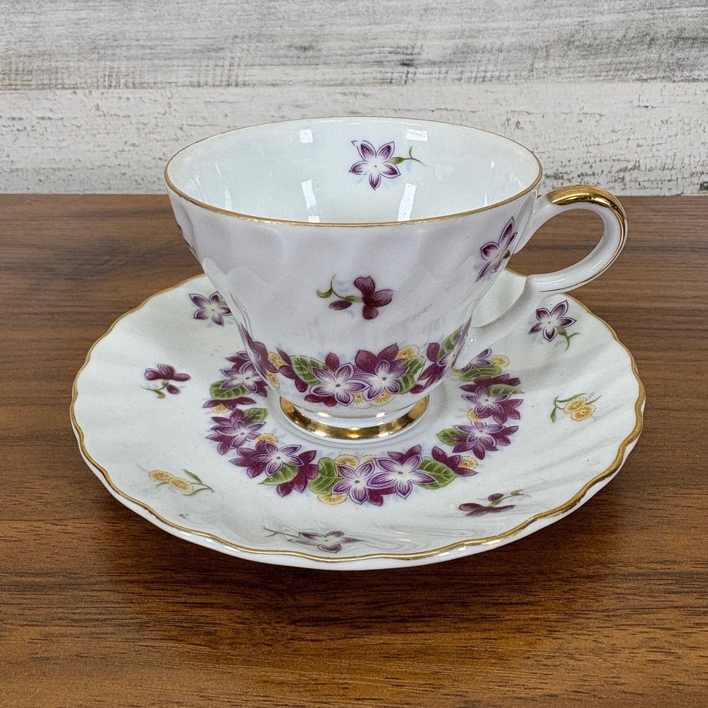 Lefton China Tea Cup And‎ Saucer February Violet #2320